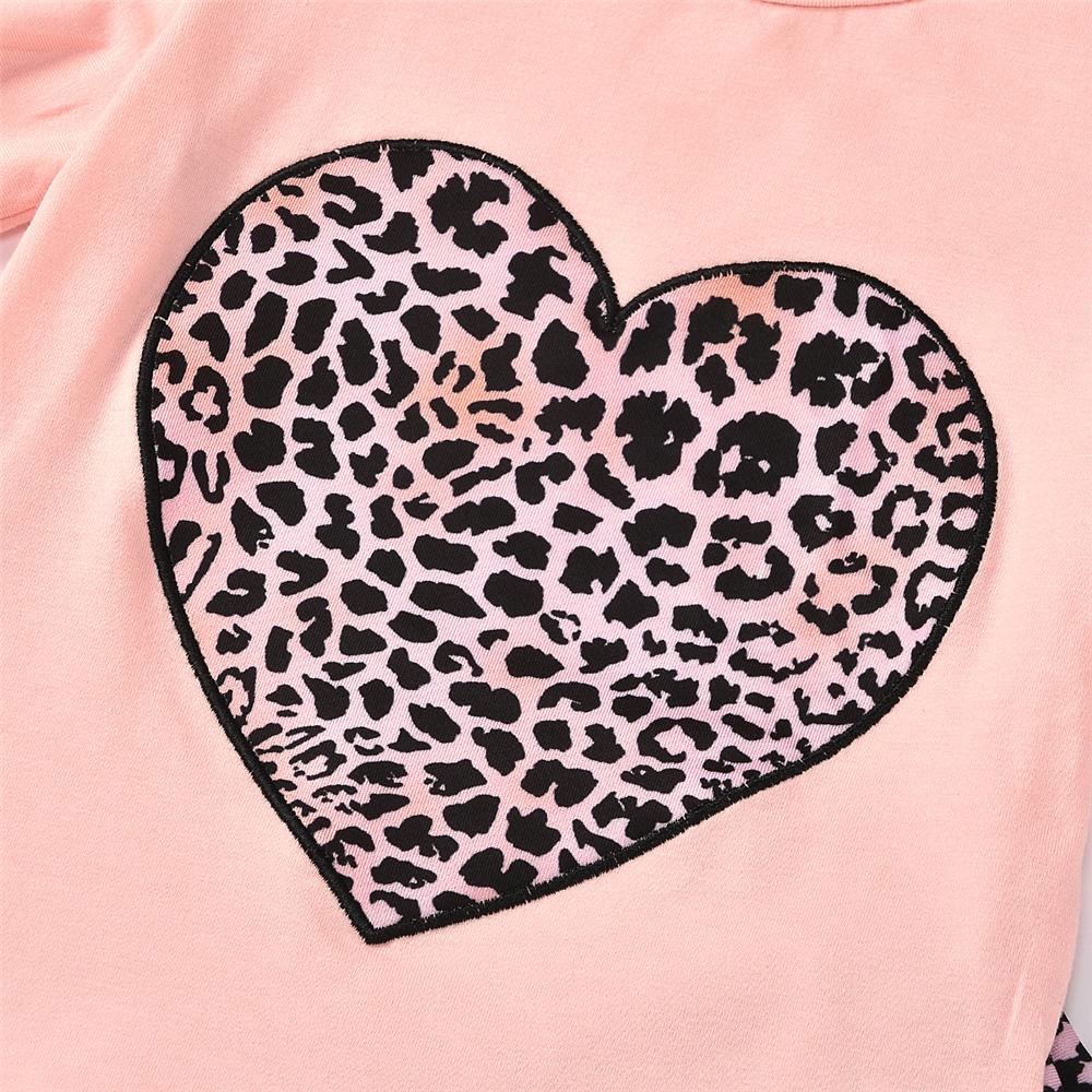 Girls Leopard Heart Printed Short Sleeve Top & Bell Trousers Girls Boutique Clothes Wholesale - PrettyKid