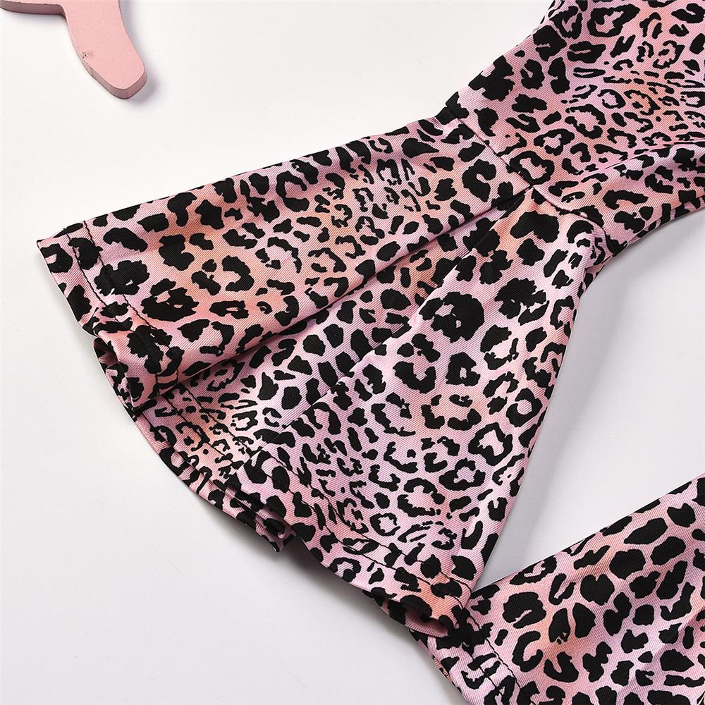 Girls Leopard Heart Printed Short Sleeve Top & Bell Trousers Girls Boutique Clothes Wholesale - PrettyKid