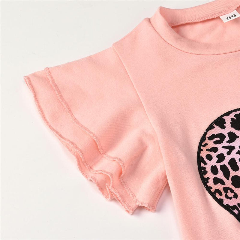 Girls Leopard Heart Printed Short Sleeve Top & Bell Trousers Girls Boutique Clothes Wholesale - PrettyKid