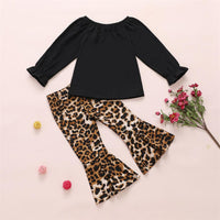 Girls Leopard Heart Solid Tops & Flares Pants Wholesale Daddys Girl Baby Outfit - PrettyKid