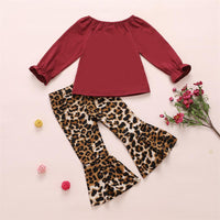 Girls Leopard Heart Solid Tops & Flares Pants Wholesale Daddys Girl Baby Outfit - PrettyKid