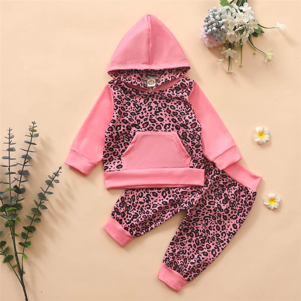 Baby Girls Leopard Hooded Long Sleeve Top & Pants Baby Clothing Cheap Wholesale - PrettyKid