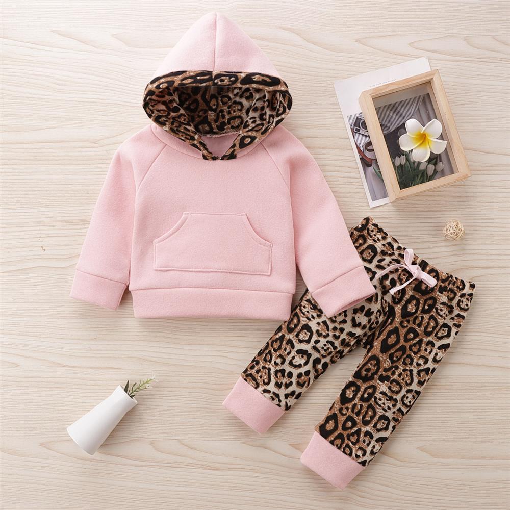 Baby Girls Leopard Hooded Long Sleeve Top & Pants Babywear Wholesale - PrettyKid