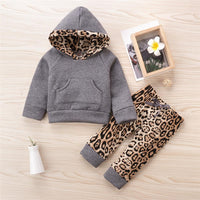 Baby Girls Leopard Hooded Long Sleeve Top & Pants Babywear Wholesale - PrettyKid