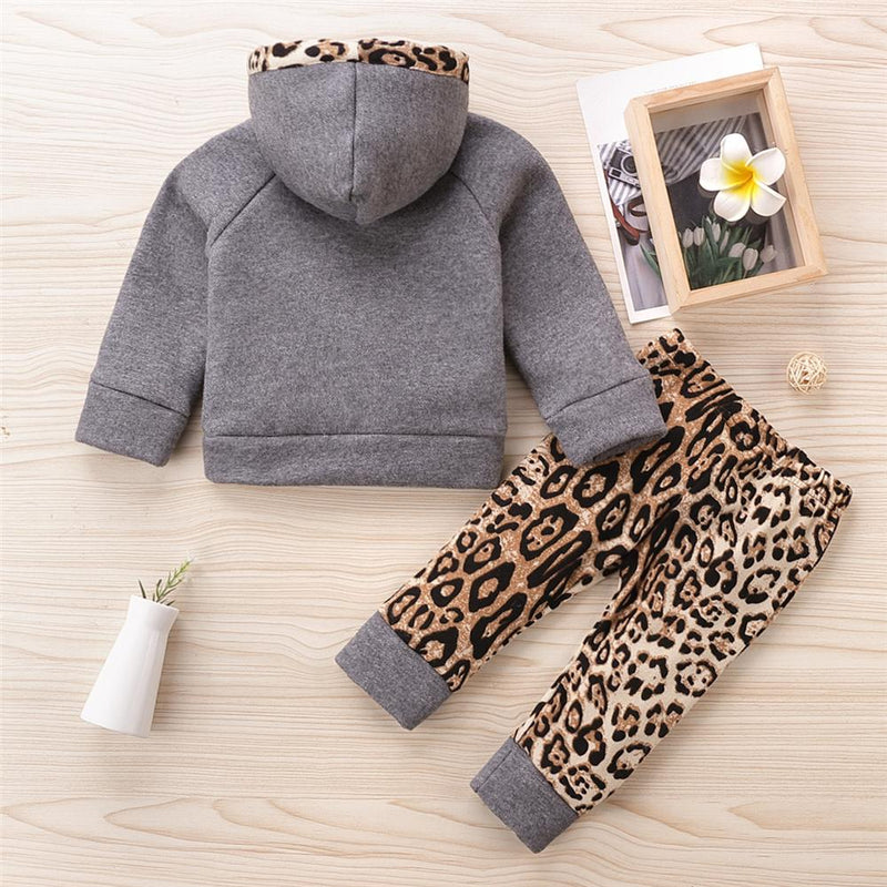 Baby Girls Leopard Hooded Long Sleeve Top & Pants Babywear Wholesale - PrettyKid