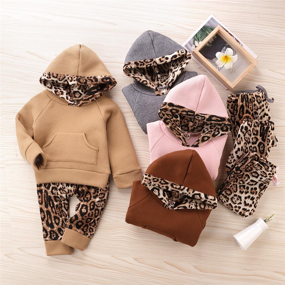 Baby Girls Leopard Hooded Long Sleeve Top & Pants Babywear Wholesale - PrettyKid