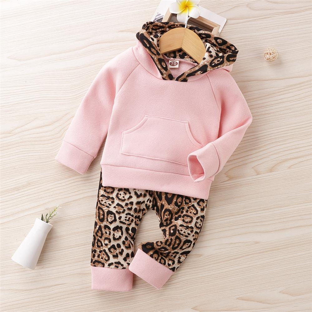 Baby Girls Leopard Hooded Long Sleeve Top & Pants Babywear Wholesale - PrettyKid