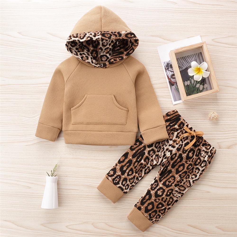 Baby Girls Leopard Hooded Long Sleeve Top & Pants Babywear Wholesale - PrettyKid