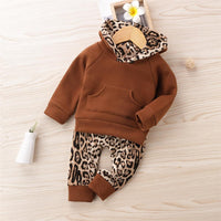 Baby Girls Leopard Hooded Long Sleeve Top & Pants Babywear Wholesale - PrettyKid