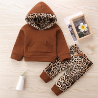 Baby Girls Leopard Hooded Long Sleeve Top & Pants Babywear Wholesale - PrettyKid