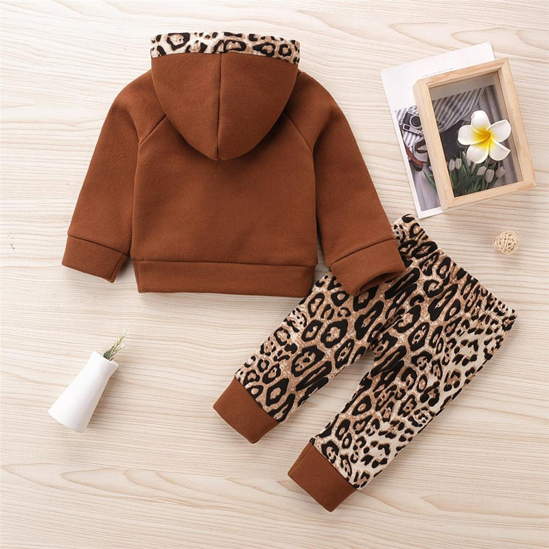 Baby Girls Leopard Hooded Long Sleeve Top & Pants Babywear Wholesale - PrettyKid