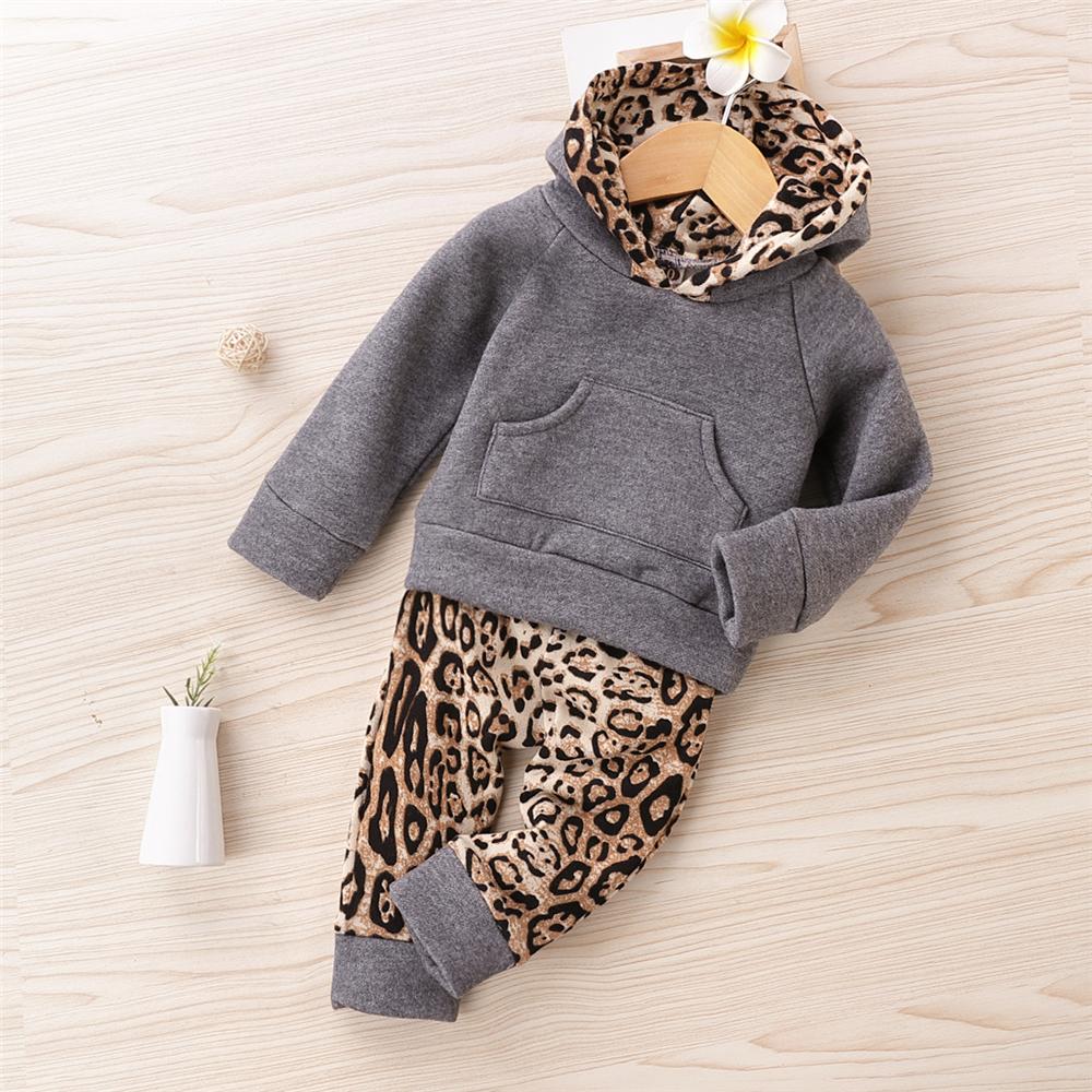 Baby Girls Leopard Hooded Long Sleeve Top & Pants Babywear Wholesale - PrettyKid