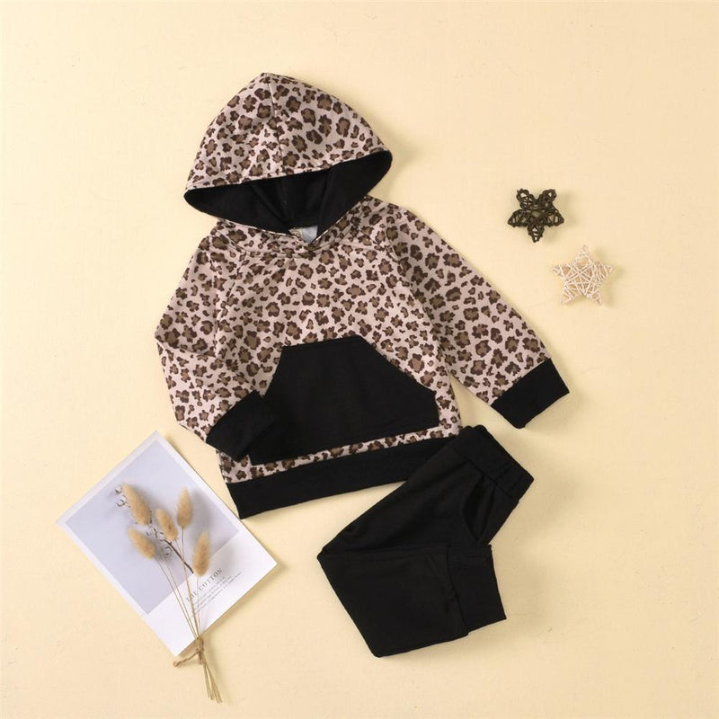 Girls Leopard Hooded Long Sleeve Top & Trousers Wholesale Girls Clothes - PrettyKid
