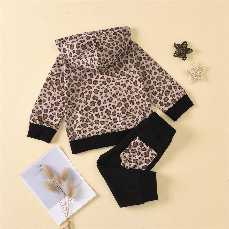 Girls Leopard Hooded Long Sleeve Top & Trousers Wholesale Girls Clothes - PrettyKid