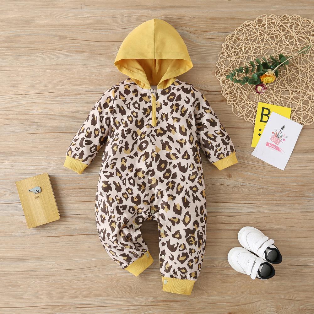 Baby Unisex Leopard Hooded Zipper Romper Buy Baby Clothes Wholesale - PrettyKid