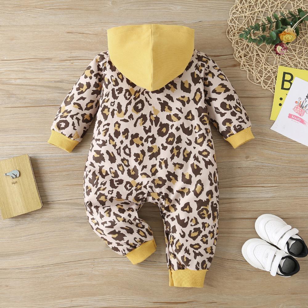 Baby Unisex Leopard Hooded Zipper Romper Buy Baby Clothes Wholesale - PrettyKid