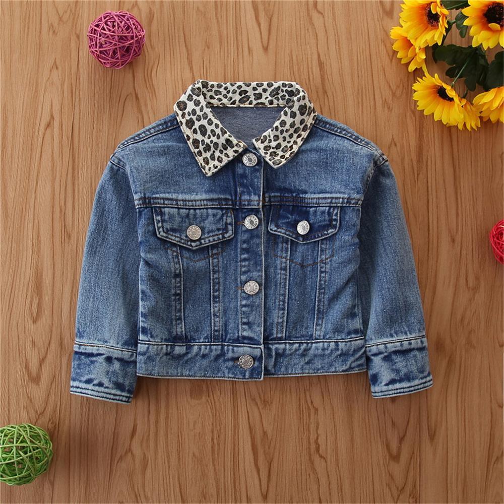 Girls Leopard Lapel Long Sleeve Denim Jackets Wholesale - PrettyKid