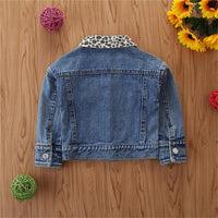 Girls Leopard Lapel Long Sleeve Denim Jackets Wholesale - PrettyKid