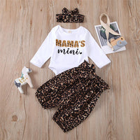 Baby Girls Leopard Letter Long Sleeve Romper & Pants Baby Outfits - PrettyKid