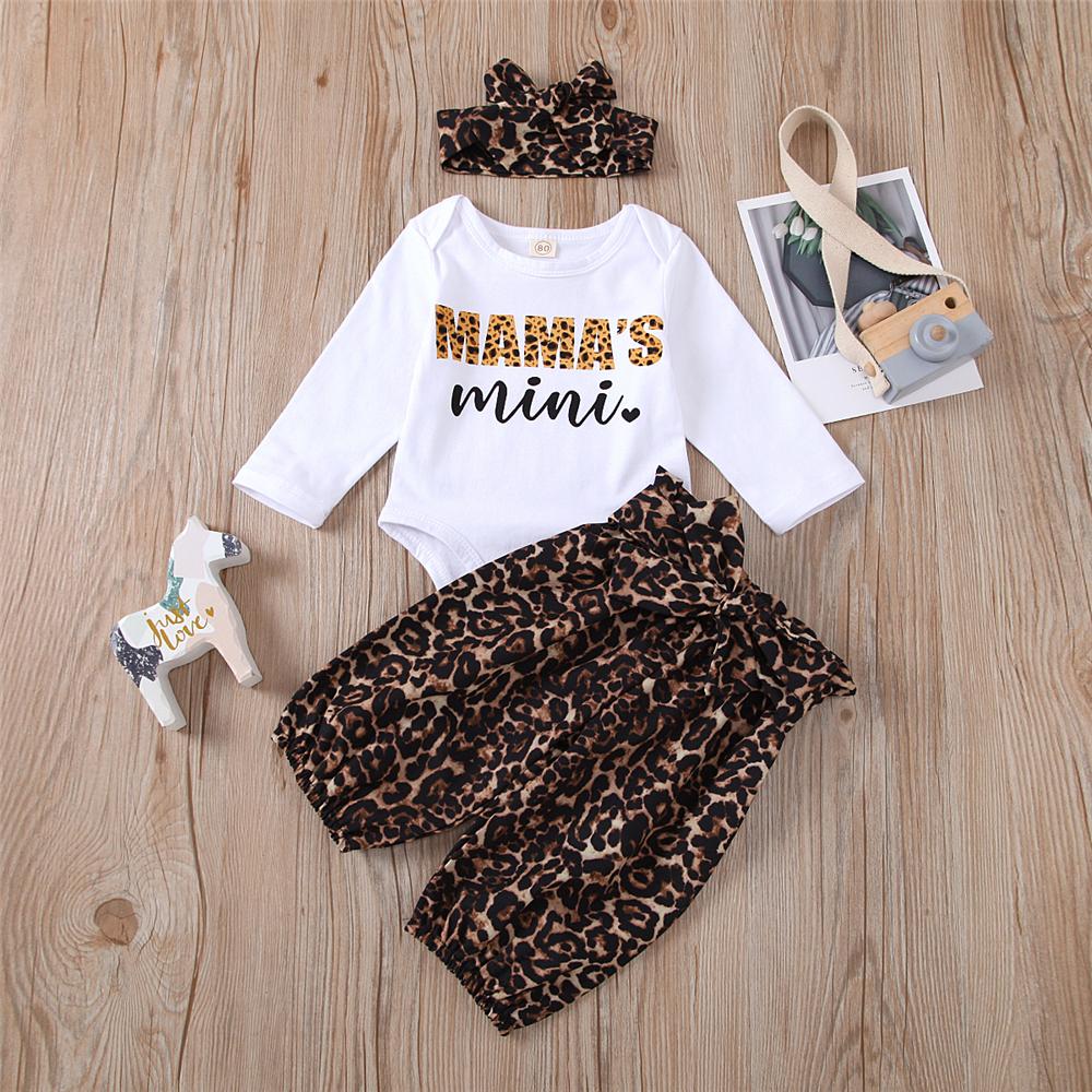 Baby Girls Leopard Letter Long Sleeve Romper & Pants Baby Outfits - PrettyKid