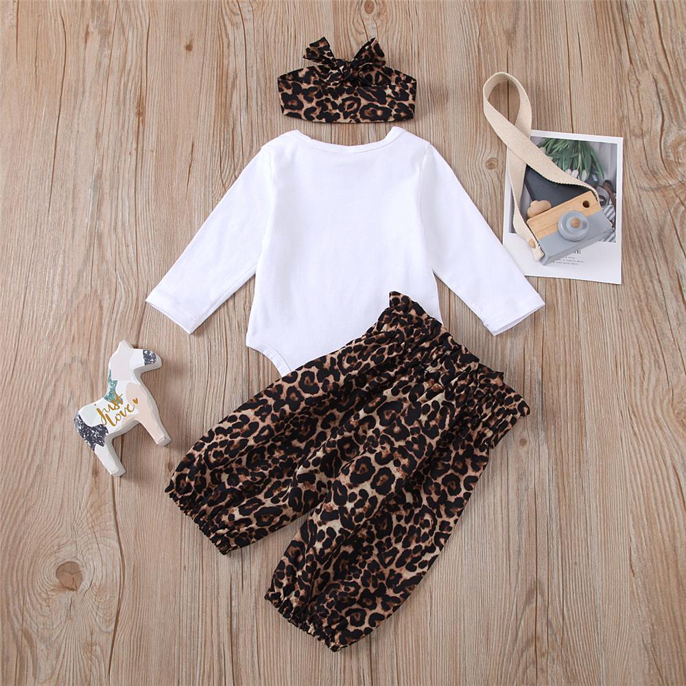 Baby Girls Leopard Letter Long Sleeve Romper & Pants Baby Outfits - PrettyKid
