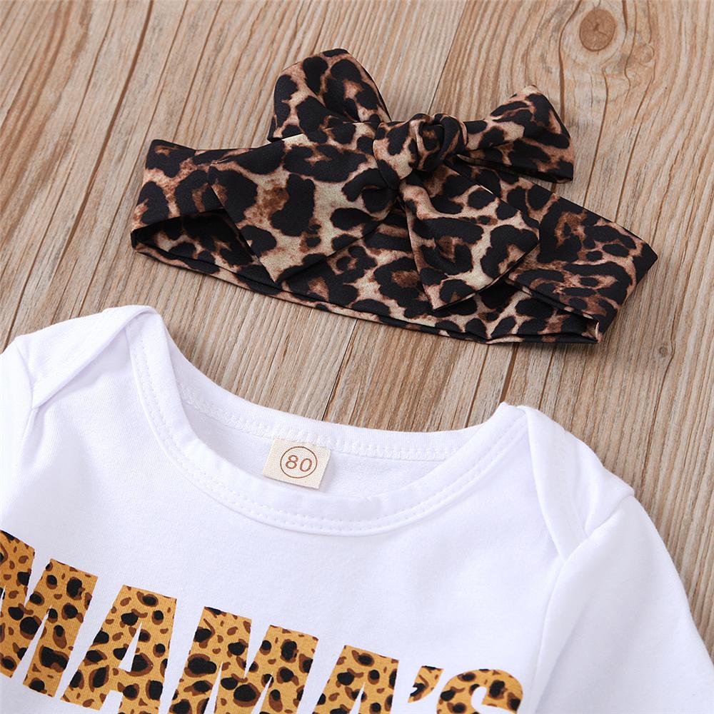 Baby Girls Leopard Letter Long Sleeve Romper & Pants Baby Outfits - PrettyKid