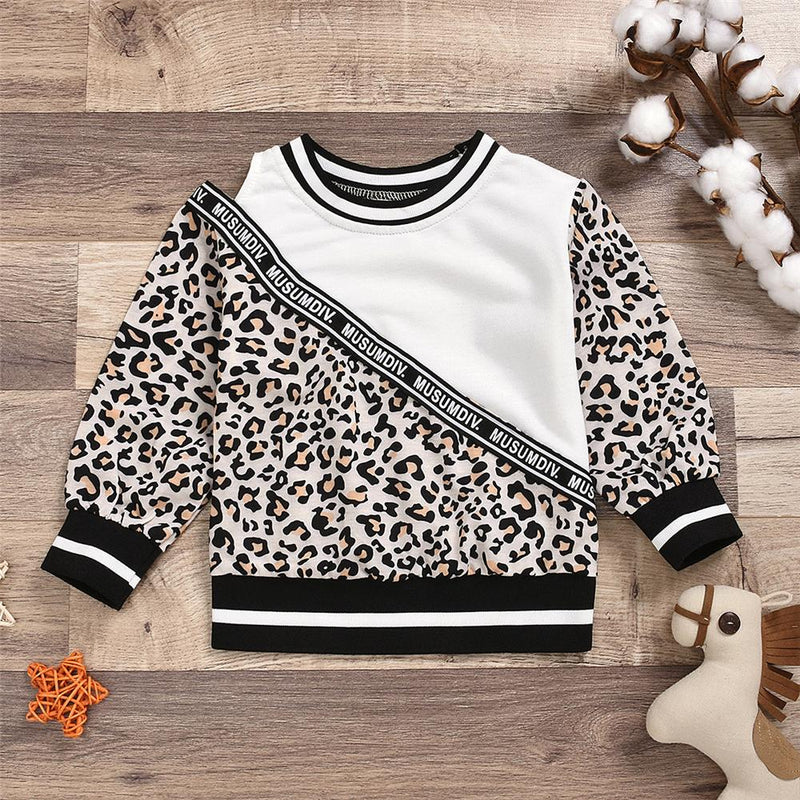 Toddler Girls Leopard Letter Off Shoulder T-shirt Girls Wholesale Clothes - PrettyKid