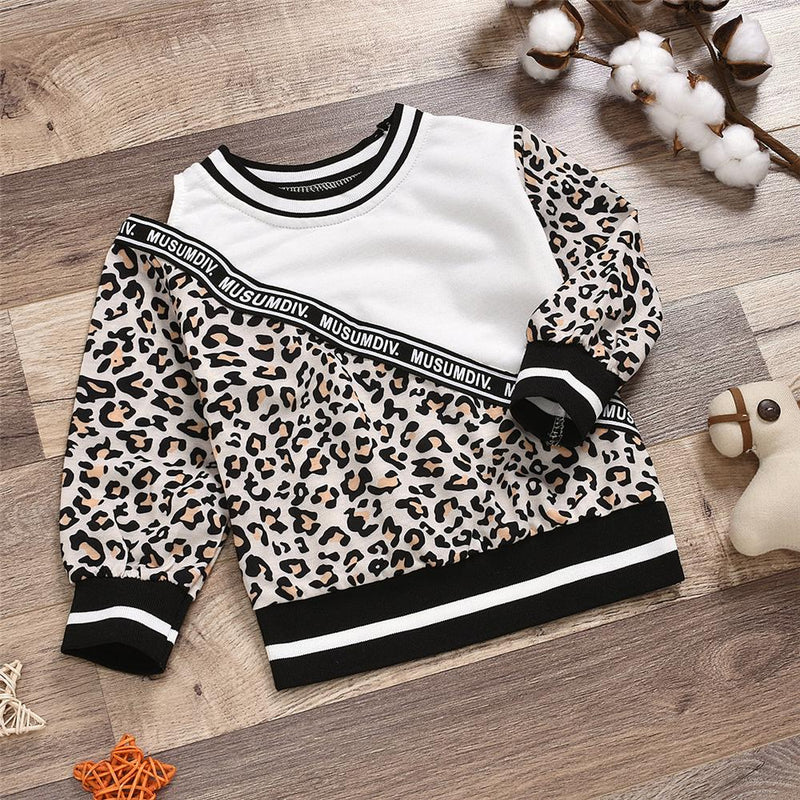 Toddler Girls Leopard Letter Off Shoulder T-shirt Girls Wholesale Clothes - PrettyKid