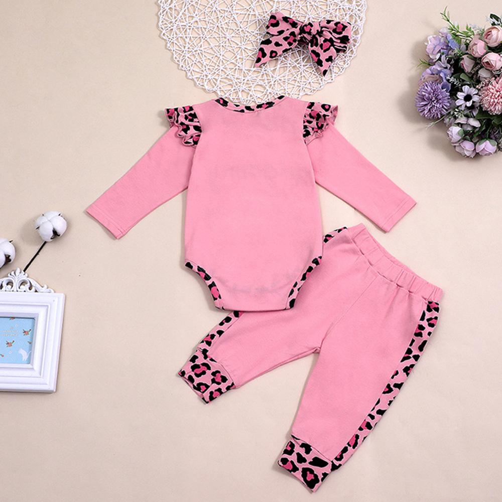 Baby Girls Leopard Letter Print Long Sleeve Romper & Pants Wholesale Baby - PrettyKid