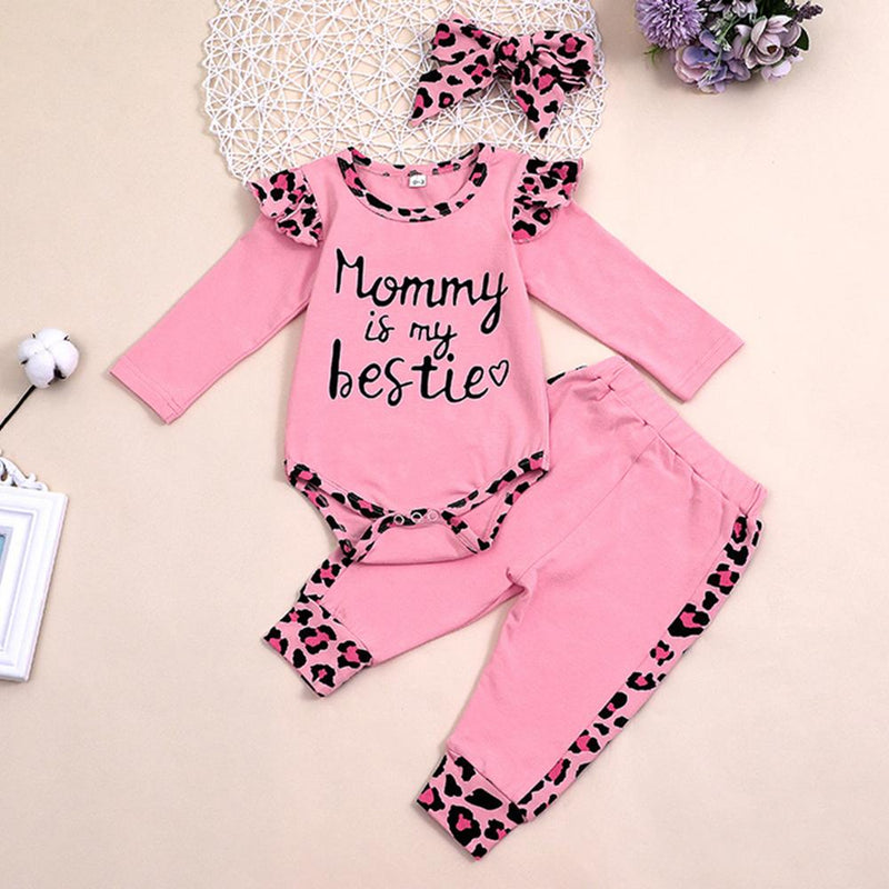 Baby Girls Leopard Letter Print Long Sleeve Romper & Pants Wholesale Baby - PrettyKid