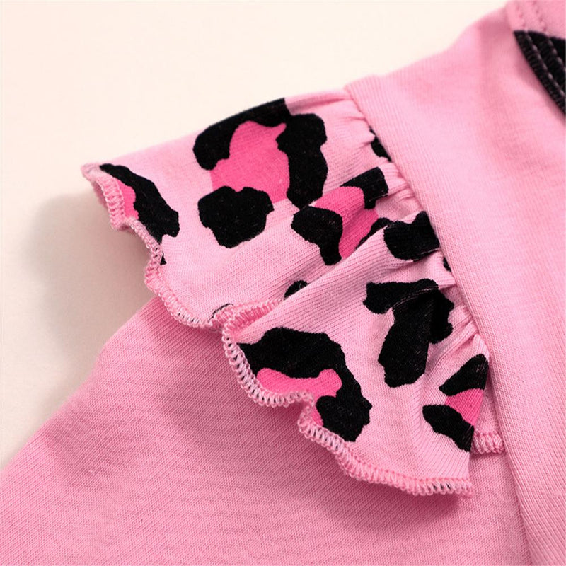 Baby Girls Leopard Letter Print Long Sleeve Romper & Pants Wholesale Baby - PrettyKid