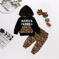 Girls Leopard Letter Print Hooded Top & Pants Toddler Girls Wholesale - PrettyKid