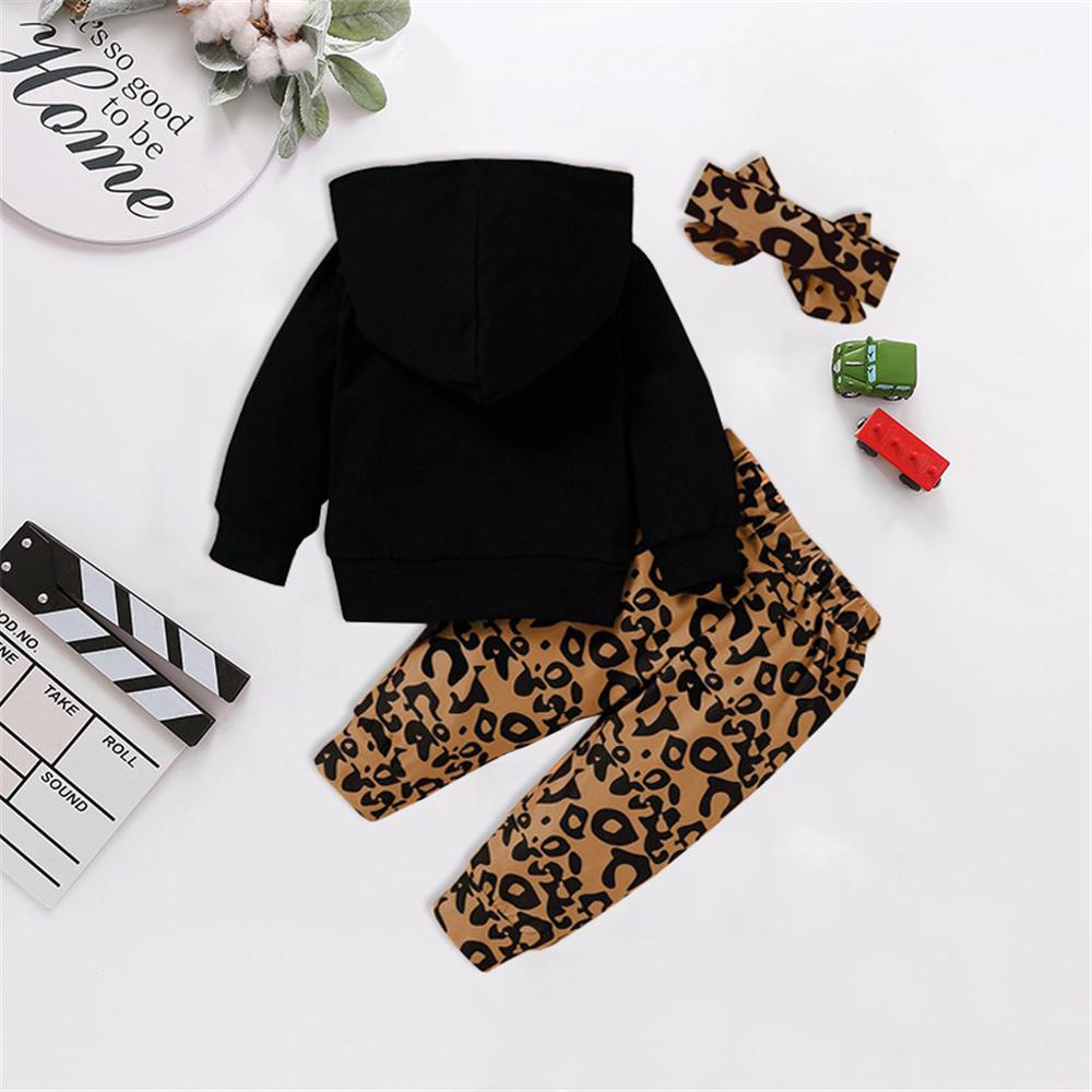 Girls Leopard Letter Print Hooded Top & Pants Toddler Girls Wholesale - PrettyKid