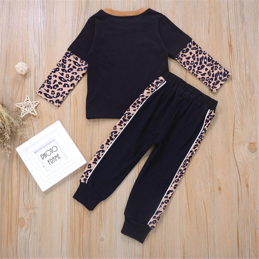 Toddler Girls Leopard Letter Printed Long Sleeve Top & Pants Wholesale - PrettyKid