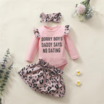 Baby Girls Leopard Letter Romper & Skirt & Headband Baby Wholesale Clothes - PrettyKid