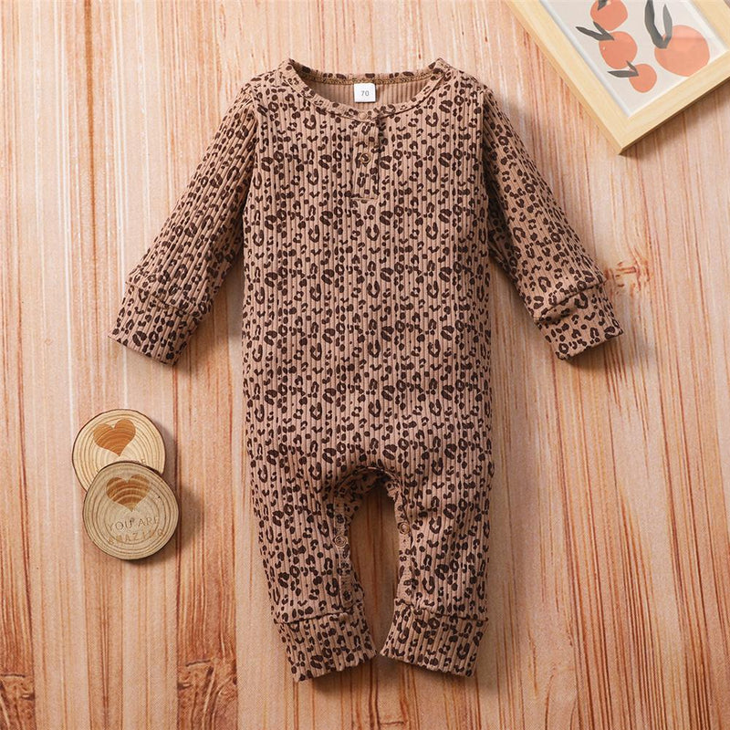 Baby Girl Leopard Long-Sleeve Romper Boutique Baby Clothes Wholesale - PrettyKid