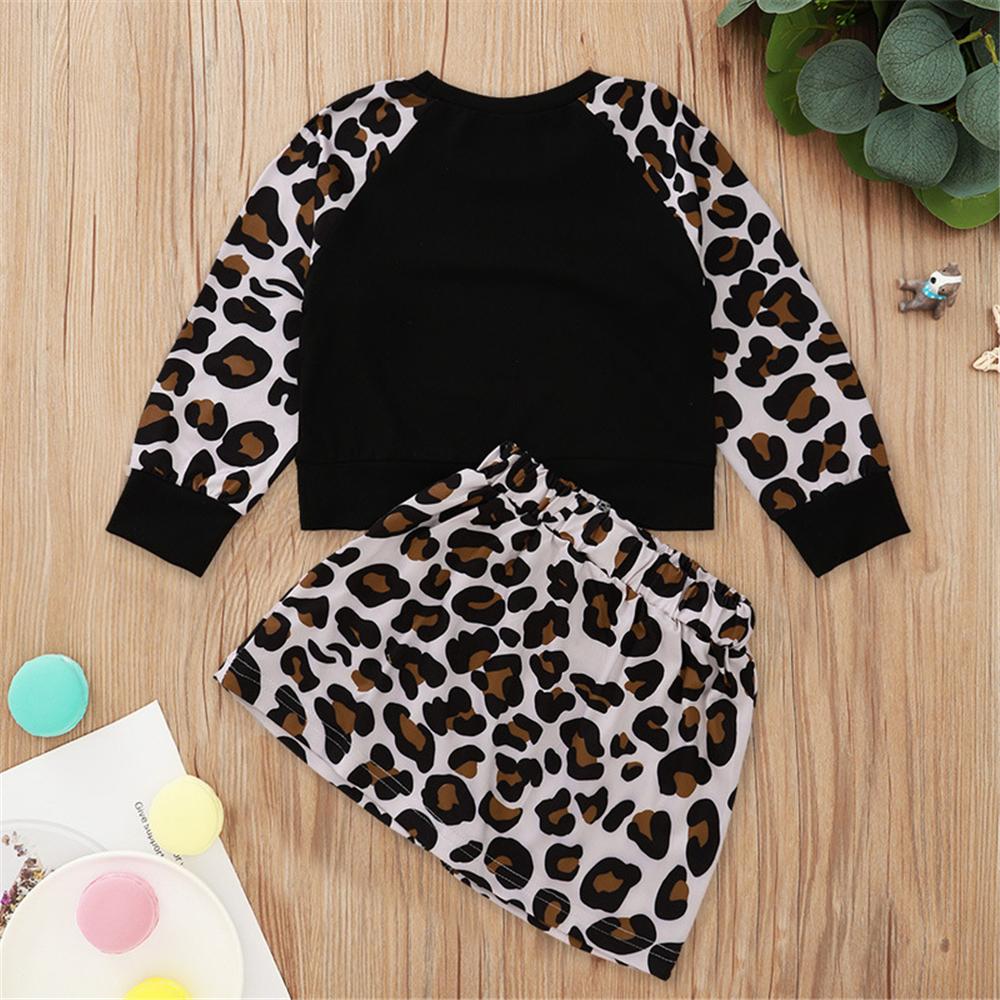 Girls Leopard Long Sleeve Casual T-shirt & Zipper Skirt Girls Clothes Wholesale - PrettyKid