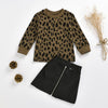 Girls Leopard Long Sleeve Jumper & PU Skirt Wholesale Childrens Clothing - PrettyKid