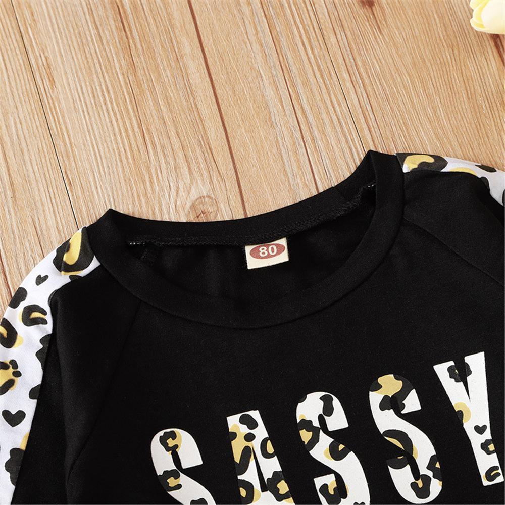 Baby Girls Leopard Long Sleeve Letter T-shirt & Pants Baby Girl Wholesale - PrettyKid