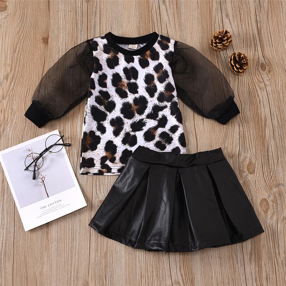 Toddler Girls Leopard Long Sleeve Top & PU Skirt Girls Boutique Wholesale - PrettyKid