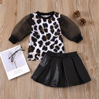 Toddler Girls Leopard Long Sleeve Top & PU Skirt Girls Boutique Wholesale - PrettyKid