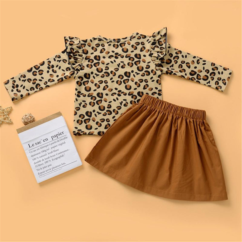 Toddler Girls Leopard Long Sleeve Top & Solid Skirt Girl Wholesale - PrettyKid