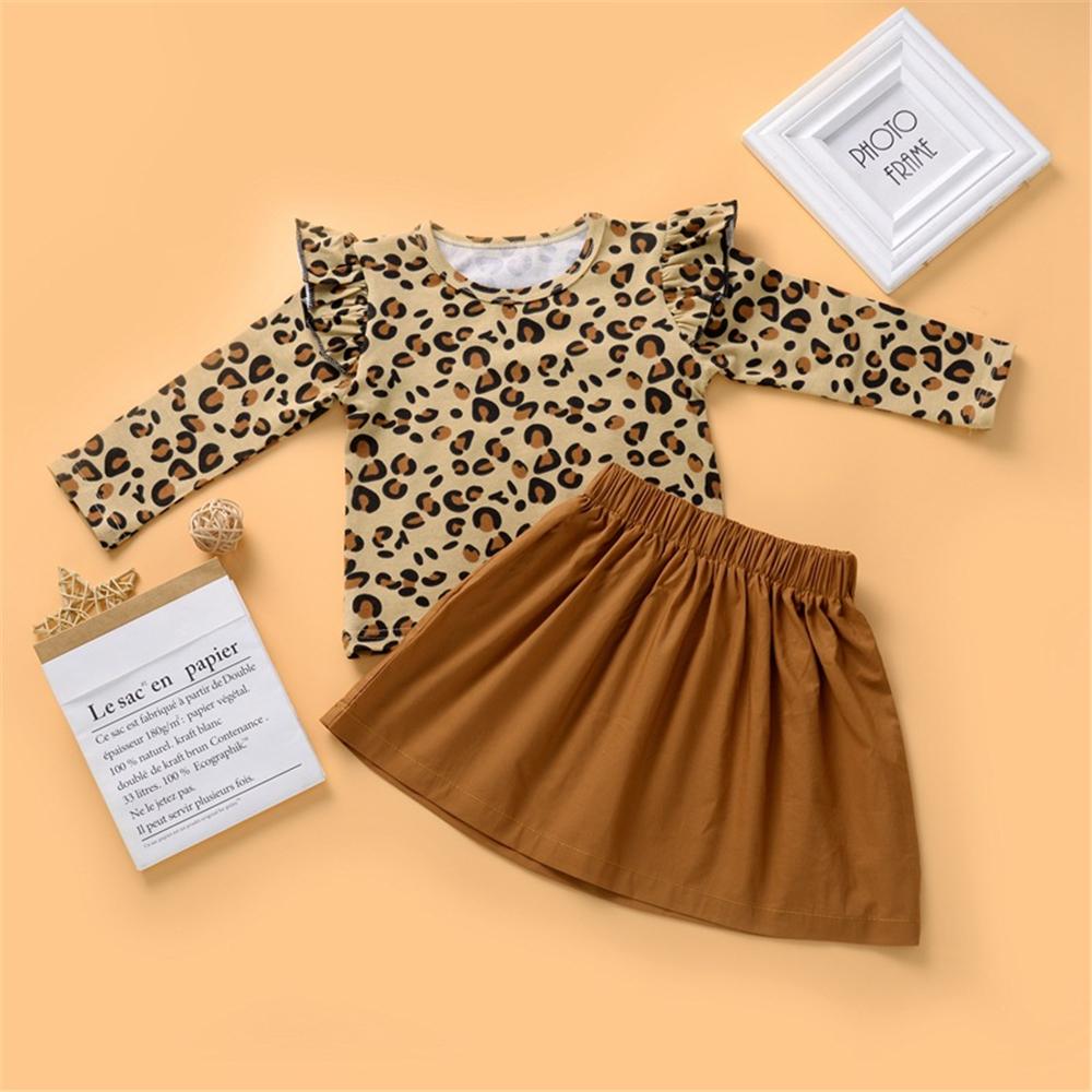 Toddler Girls Leopard Long Sleeve Top & Solid Skirt Girl Wholesale - PrettyKid