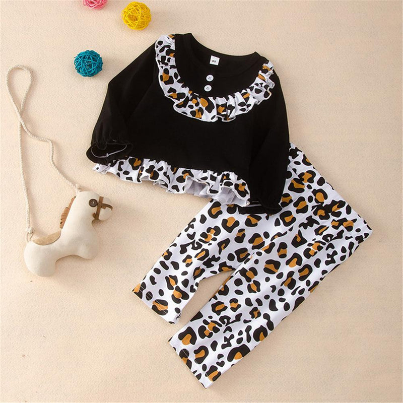 Baby Girls Leopard Long Sleeve Tops & Bottoms Buy Baby Clothes Wholesale - PrettyKid