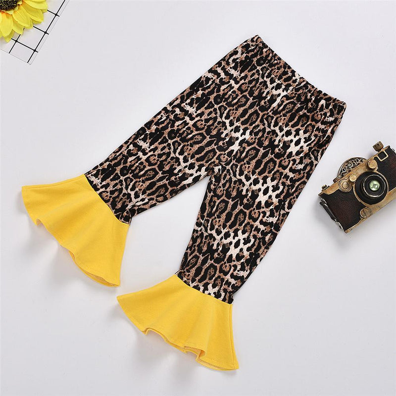 Girls Leopard Love Sunflower Printed Short Sleeve Top & Flared Pants Girls Clothing Wholesalers - PrettyKid