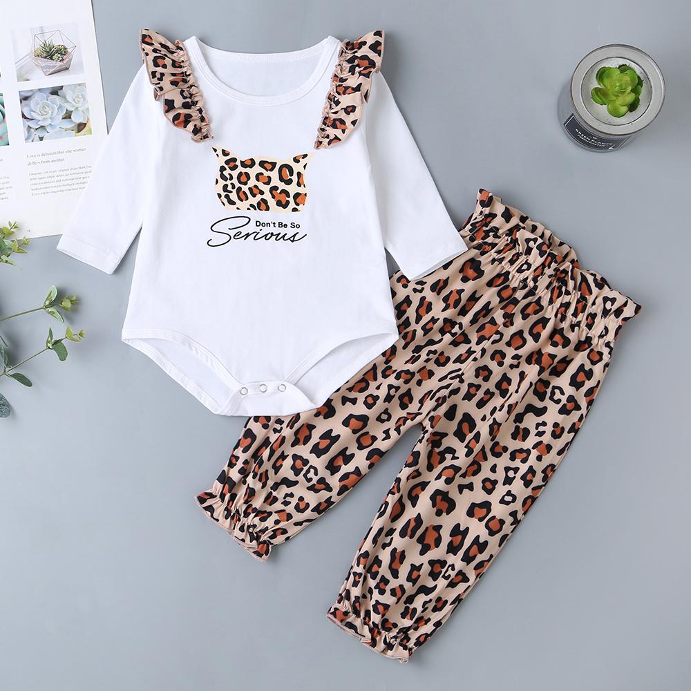 Baby Girls Leopard Pattern Letter Print Romper & Pants - PrettyKid