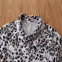 Girls Leopard Printed Button Long Sleeve Top Skirt Wholesale Daddy'S Girl Clothes - PrettyKid