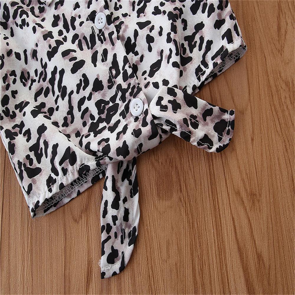 Girls Leopard Printed Button Long Sleeve Top Skirt Wholesale Daddy'S Girl Clothes - PrettyKid