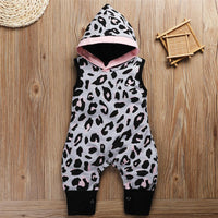 Baby Girls Leopard Printed Hooded Sleeveless Romper Wholesale Clothing Baby - PrettyKid