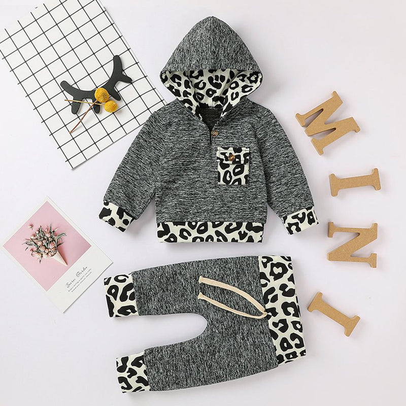 Baby Girls Leopard Printed Hooded Top & Bottoms Baby Clothing Distributor - PrettyKid